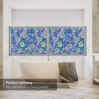 Total Privacy Window Film | Stained Glass Decorative Static Cling Glass Film | Non-Adhesive Frosted Window Tint for Home (45.3" x 157.5")