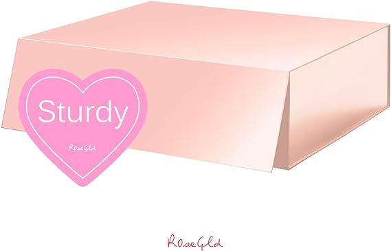 XL Reusable Gift Box with Magnetic Closure (16.3x14.2x5 Inches) Collapsible with Lid (Glossy Rose Gold)
