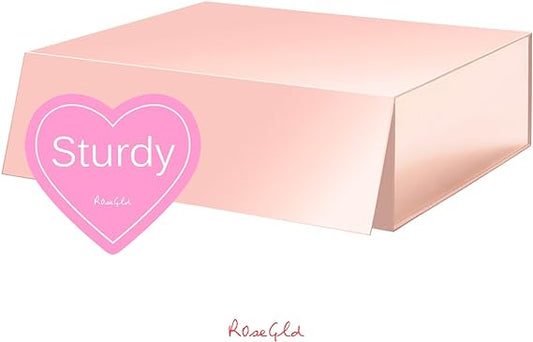 Extra Large Reusable Gift Box with Magnetic Closure (16.3x14.2x5 Inches) Collapsible with Lid (Glossy Rose Gold)