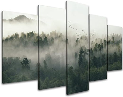 Forest Landscape Canvas 5-Panel Wall Art Decor - Stretched and Framed Ready to Hang (20"H x 40"W)