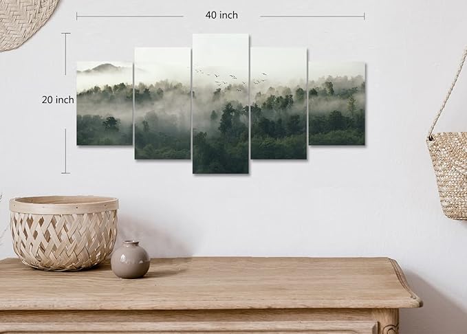 Forest Landscape Canvas 5-Panel Wall Art Decor - Stretched and Framed Ready to Hang (20"H x 40"W)