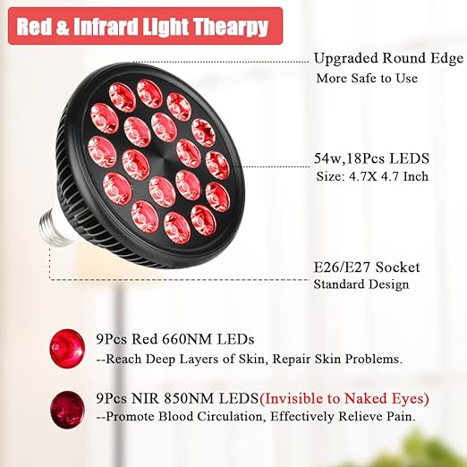 Infrared Red Light Therapy Device with Stand 38"-79" Adjustable Height - Near Infrared Light Lamp with 660nm&850nm Red NIR Bulb 54W for Face Body Back Knee Joints Pain Relief with Eye Mask