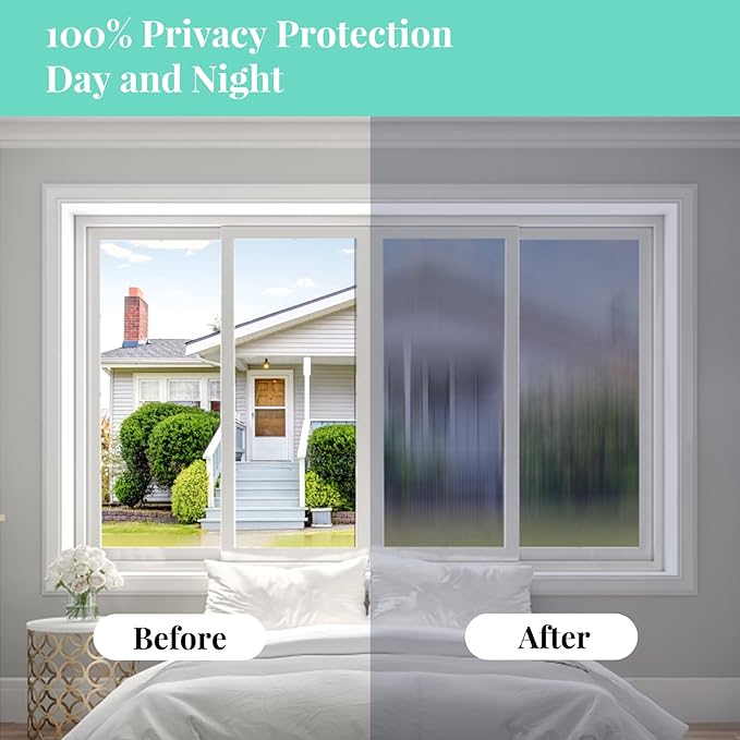 Window Privacy Film Sun Blocking | Tinting Film for Home Day and Night | Anti UV Reflective and Heat Control Non-Adhesive Window Film (Black Silver, 41.3 * 157.4 inches)