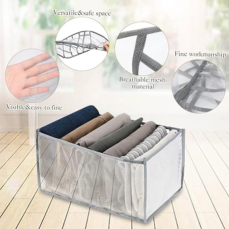 Wardrobe Clothes Washable Foldable Drawer Closet Organizer Mesh Divider Separation Box (7 Grids/One Size) - 12-Pack