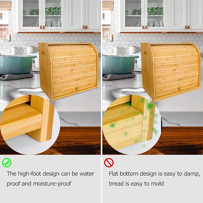 Countertop Bamboo Bread Box Bamboo Bread Box for Kitchen with Extra Large Capacity - 2 Layer Bread Box Storage Set Roll Top