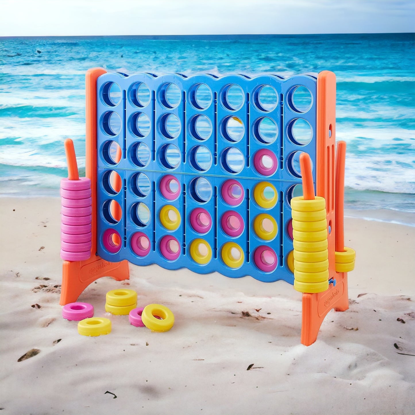 Giant 4-In-A-Row Game Set Premium BPA-Free Plastic with Carrying Bag, Great for Gifting, Blue & Yellow (CONNECT4)