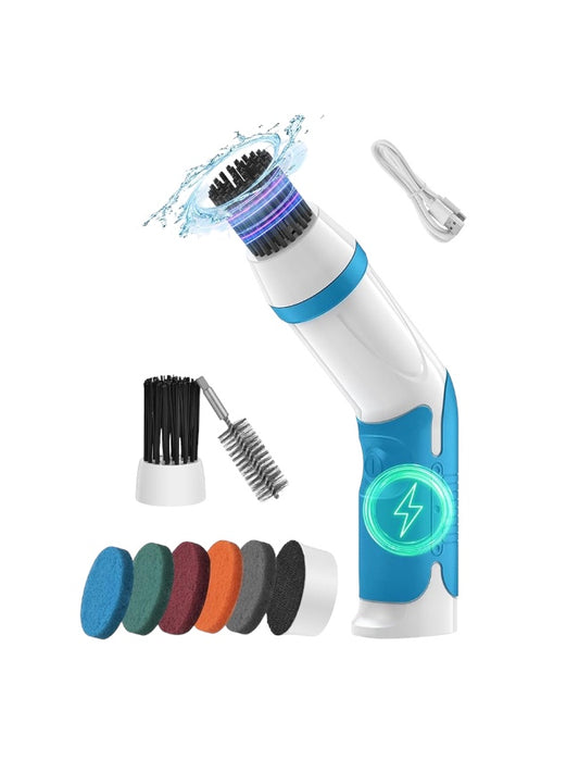 Electric Spin Scrubber, 3-in-1 Electric Kitchen Scrub Brush Set for Dishes Grill Sink Oven, IPX7 Waterproof Cordless Brush, Type-C Rechargeable, 60Mins - Blue/White